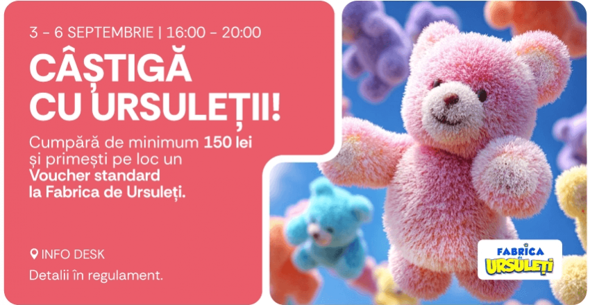Câștigă vouchere la Fabrica de Ursuleți, doar la AFI Cotroceni