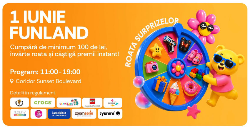 1 Iunie Funland: învârte Roata Surprizelor și câștigă premii instant!
